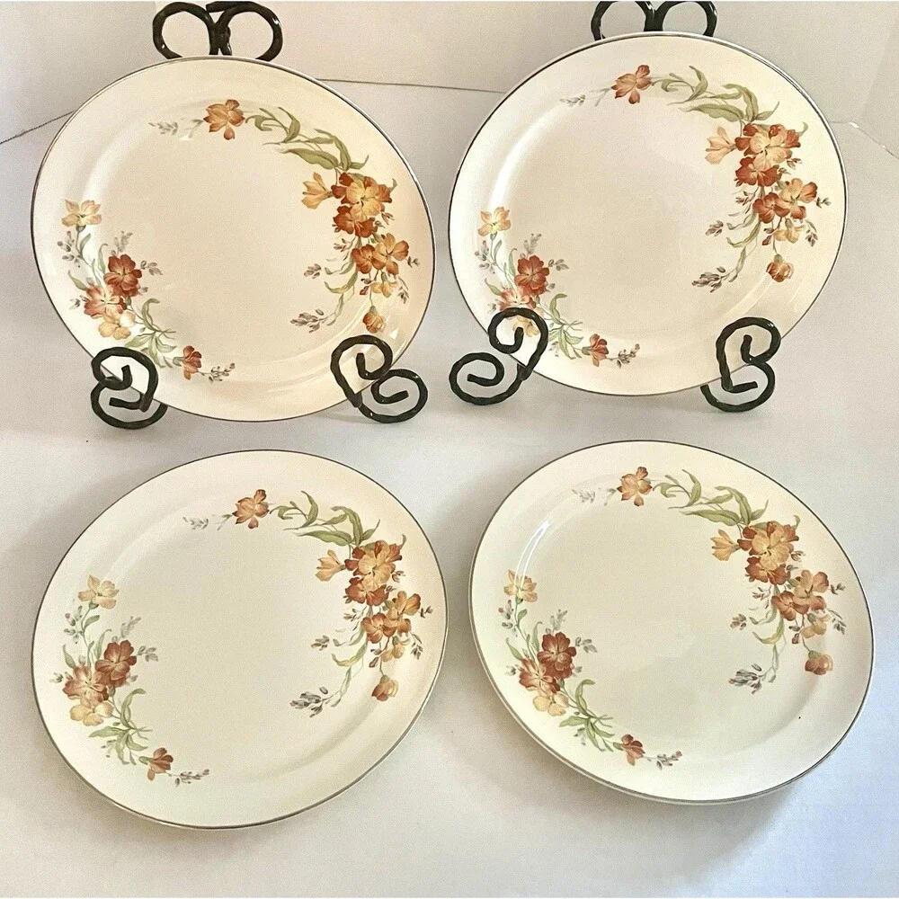 Set Of 4 Hall Luncheon plates in the 1940 Serenade pattern 9 Inch Gold Trim